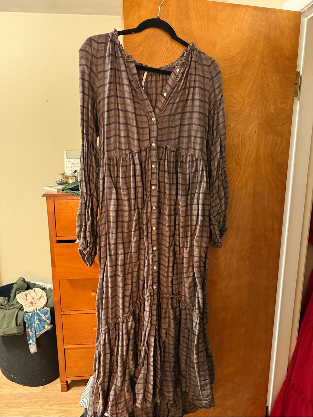Free People Gray Plaid Button-Front Maxi Dress - Picture 2 of 3